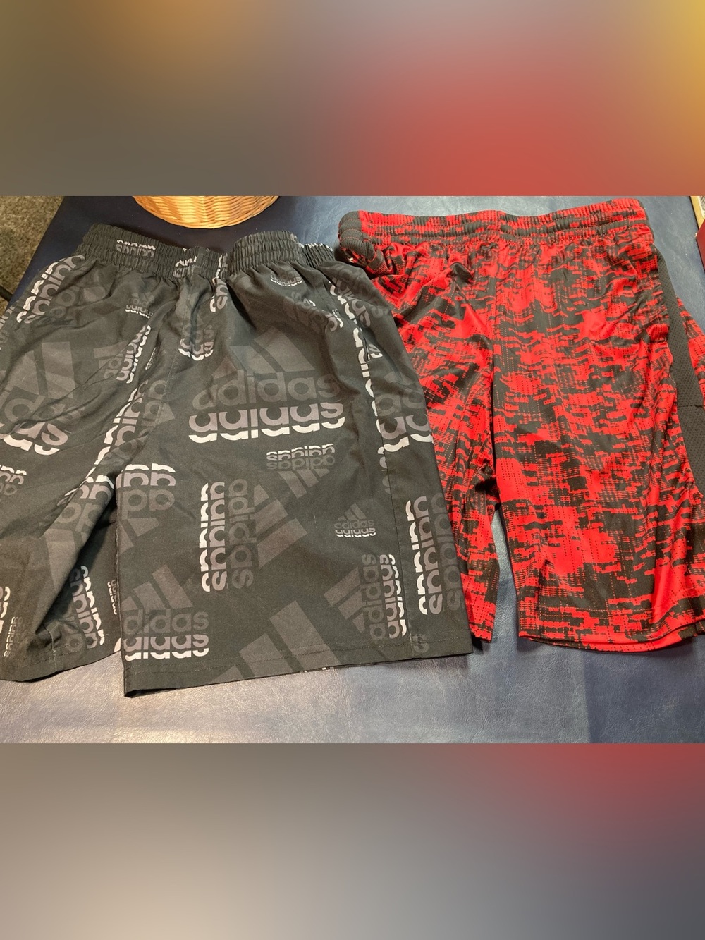 adidas Kids Black Logo Shorts & Red Digital Camo Shorts